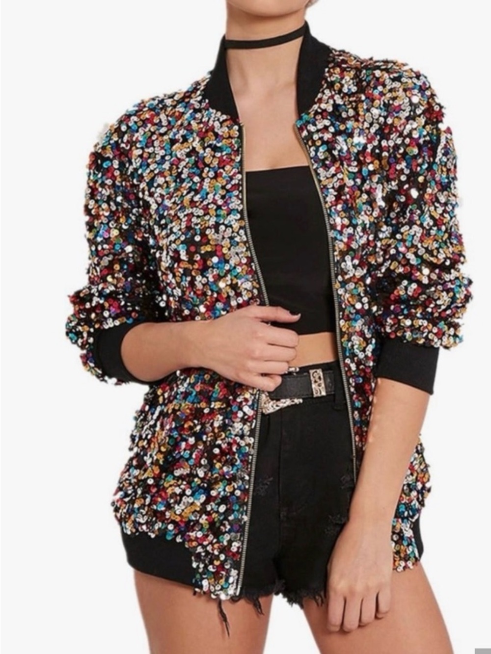 Multicolor Sequin Bomber Jacket - Women's